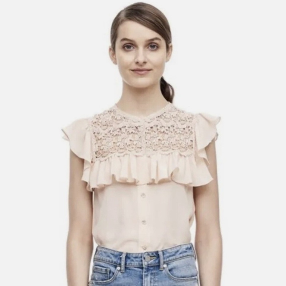 Rebecca Taylor Silk Top Sleeveless Lace Ruffle Bib Coquette Ballet Womens 00 XXS